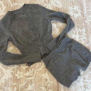 Gray Knit Cardigan and Shorts Set